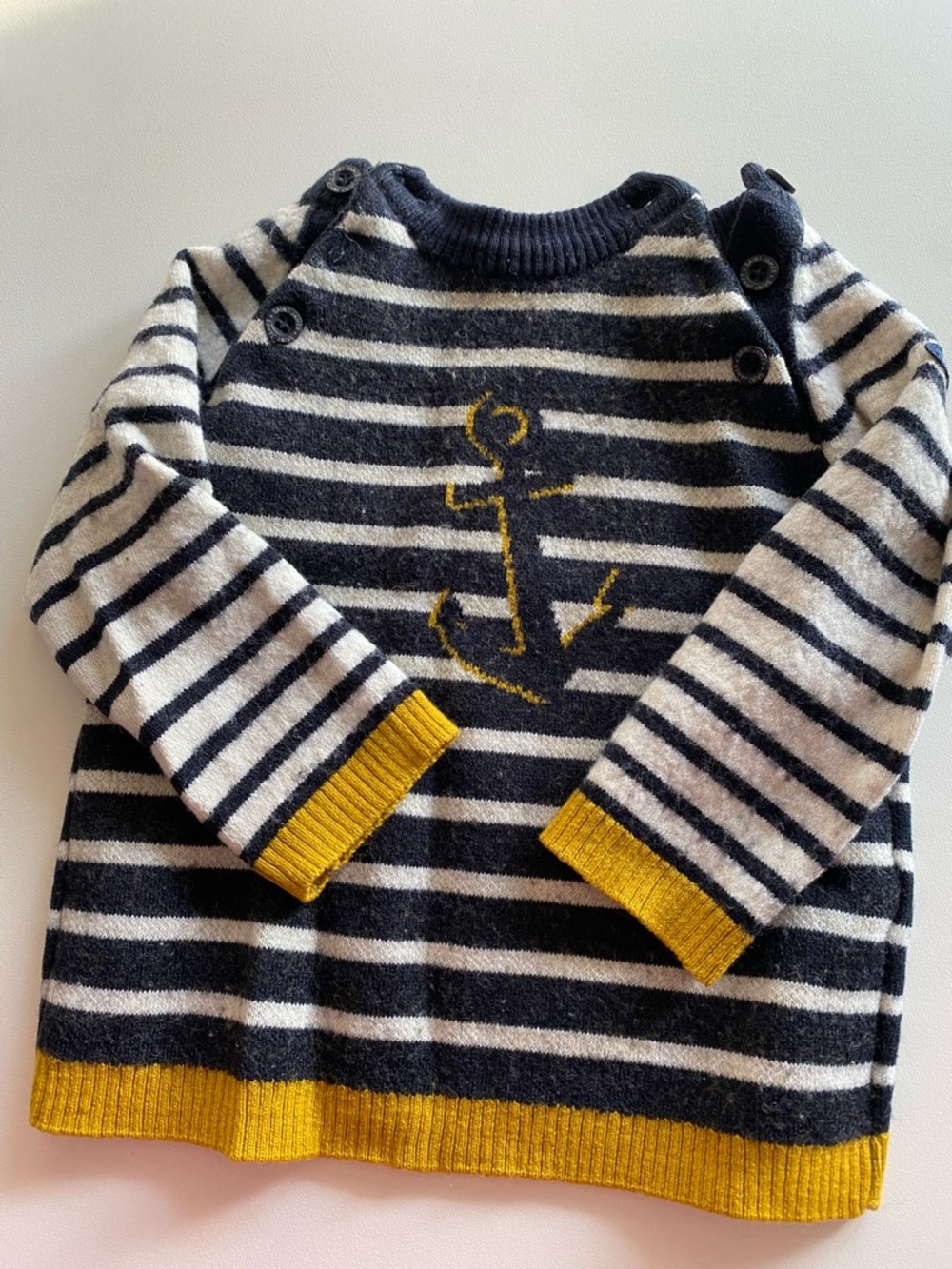 Striped Navy & Cream Anchor Knit Sweater for Kids - Yellow Accent